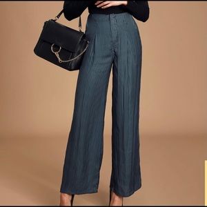 Lulu’s Blue Striped Satin Wide-Leg Pants